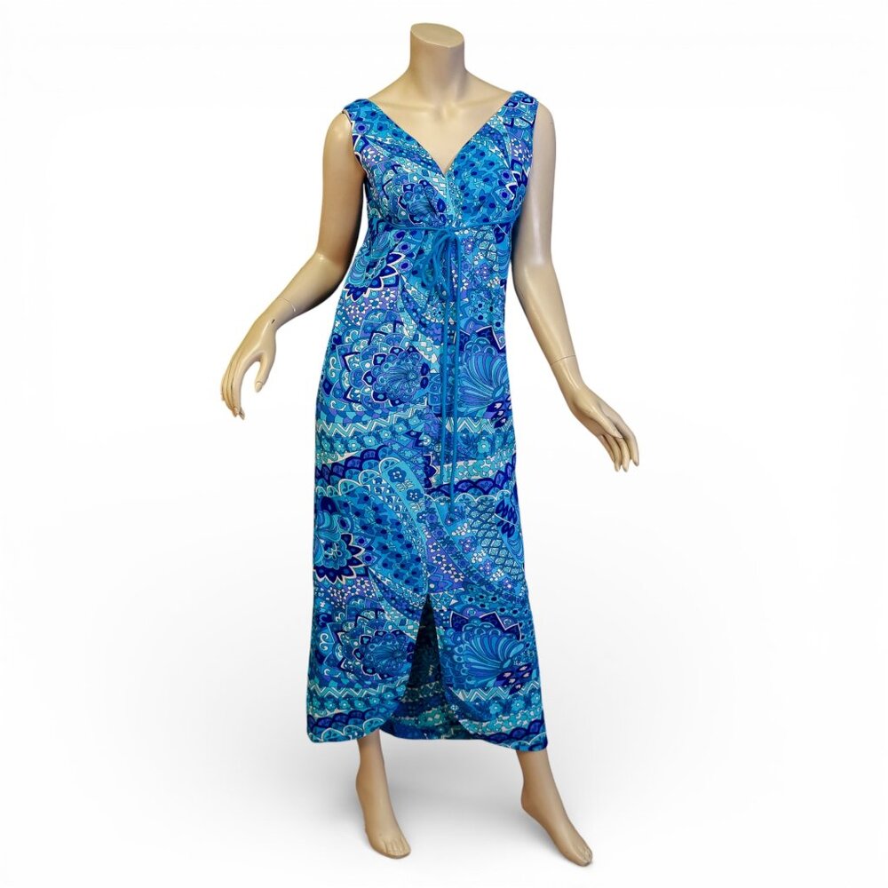 Vintage 1960s Hawaiian Empire Waist Maxi Dress * Small